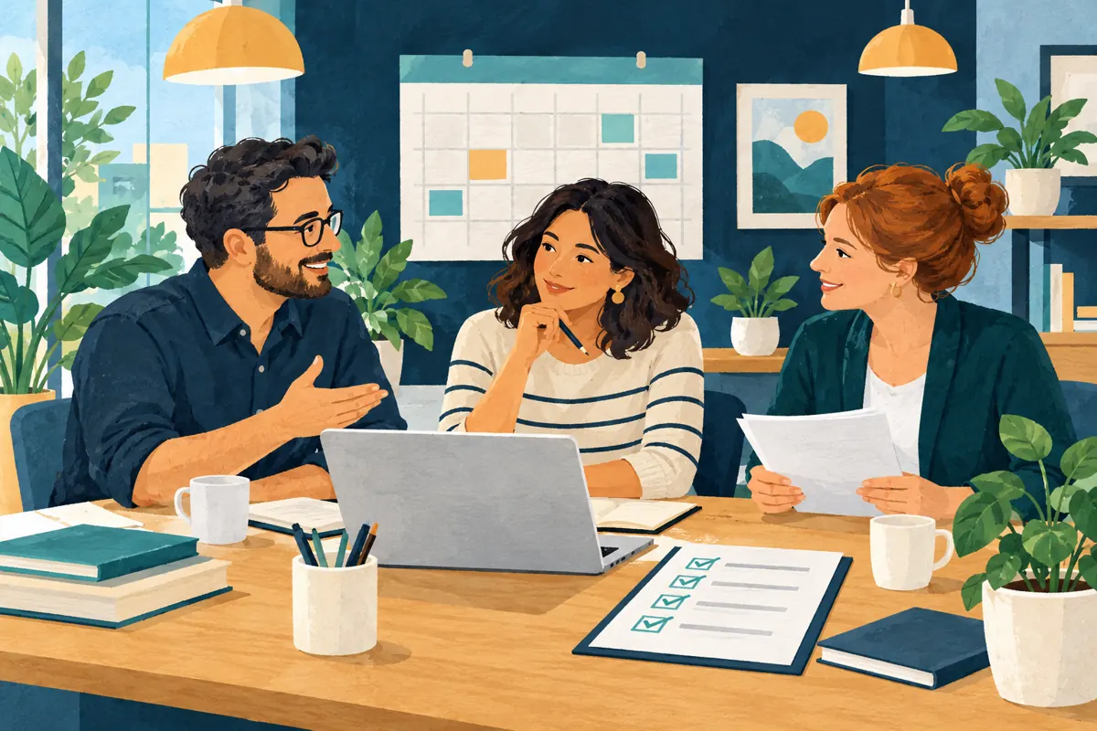 Small-business colleagues reviewing their technology arrangements together